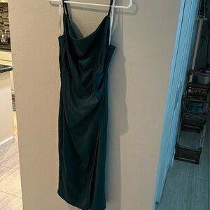 Lulu’s Forest Green Satin Midi Dress